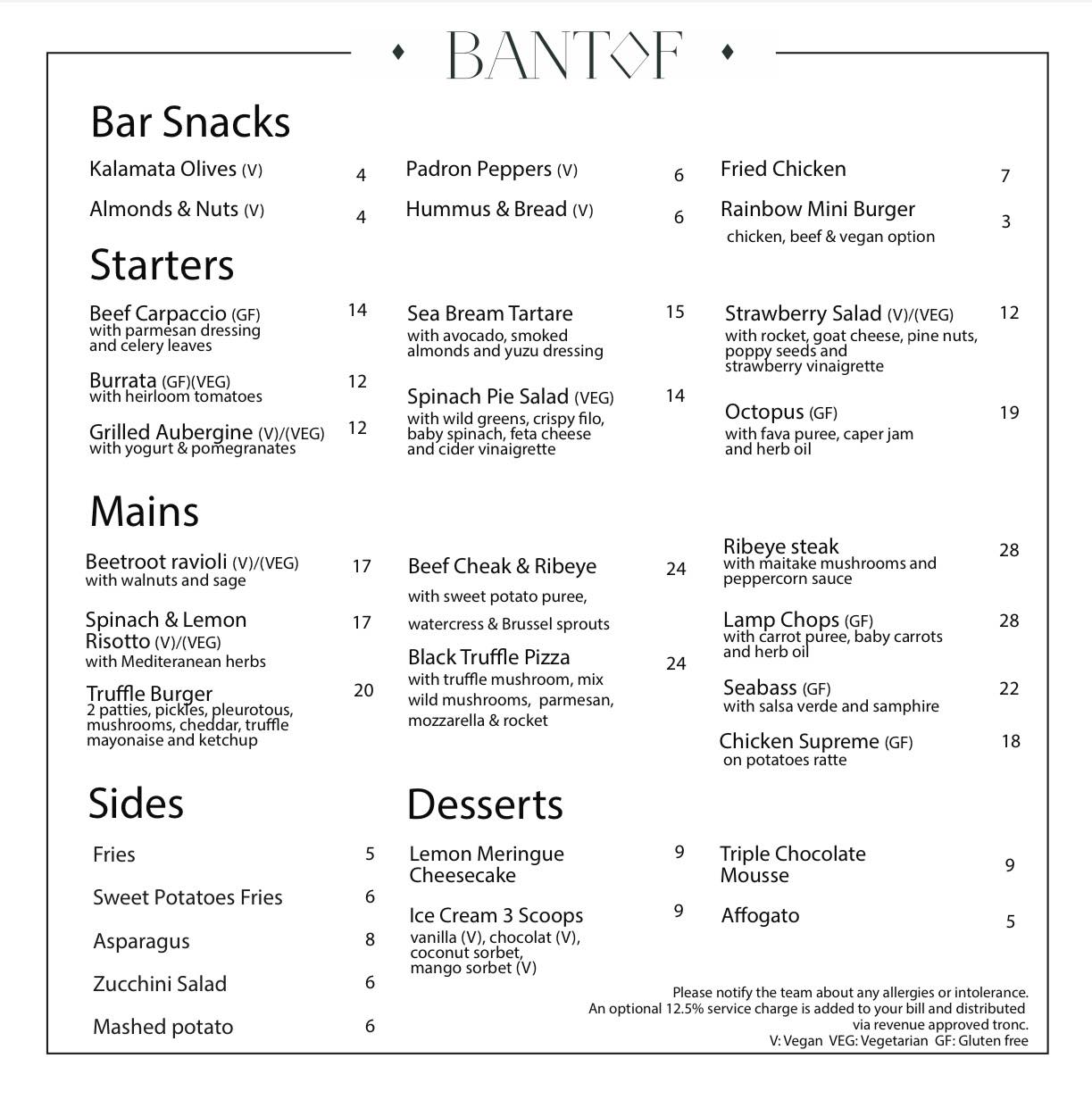 Menu - Bantof